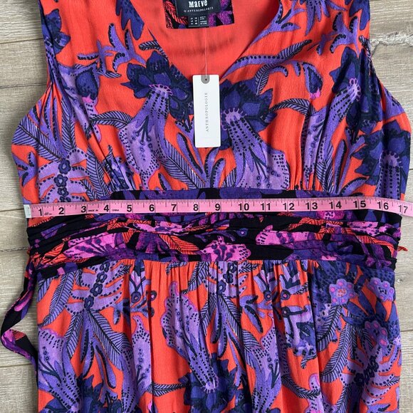 Anthropologie Maeve Macie Maxi Dress, Sleeveless Floral Red Orange Purple, Sz 14 - Picture 7 of 8